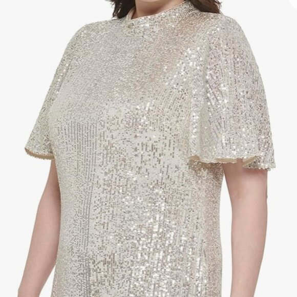 Eliza J Womens Gold Dress Sequin Mock Neck Cocktail and Party Dress Size 4 NEW - Picture 1 of 4